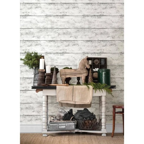 Wallpaper Cabin White Wood Planks